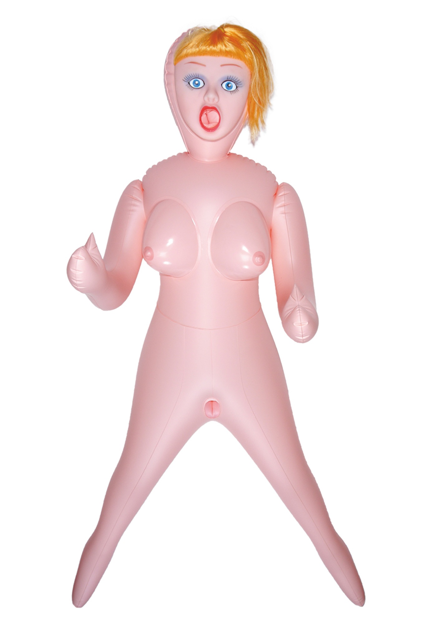 Papusa gonflabila Roxana 3D, chip 3D cu par blond, sani mari, marime naturala
