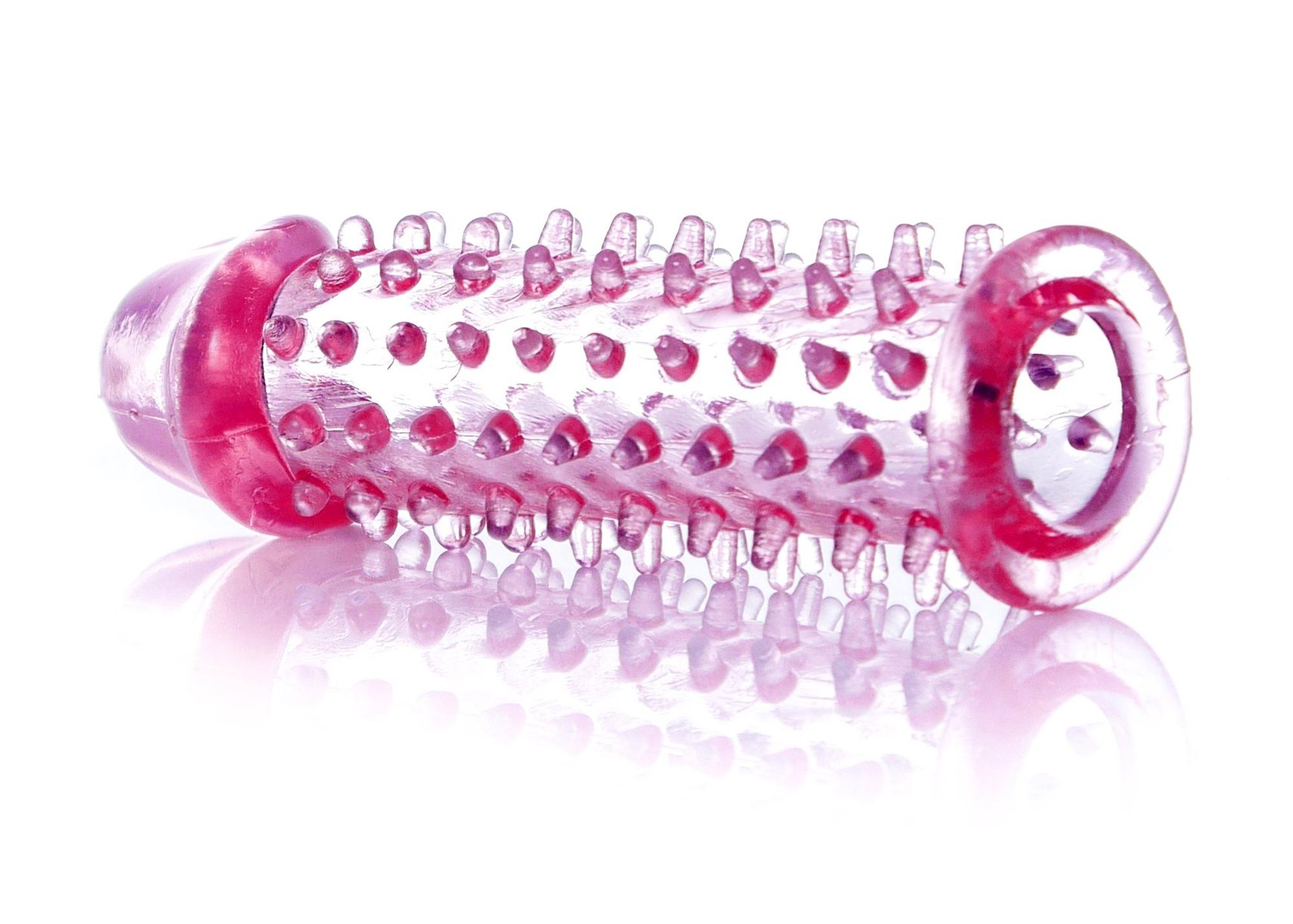 Stimulator Penis Sleeve cu tepi Roz, detaliu al tepilor si texturii de pe suprafata