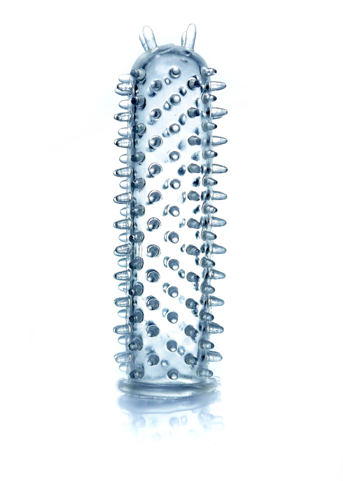 Stimulator Penis Sleeve cu tepi Transparent, vedere laterala cu inelul de la baza