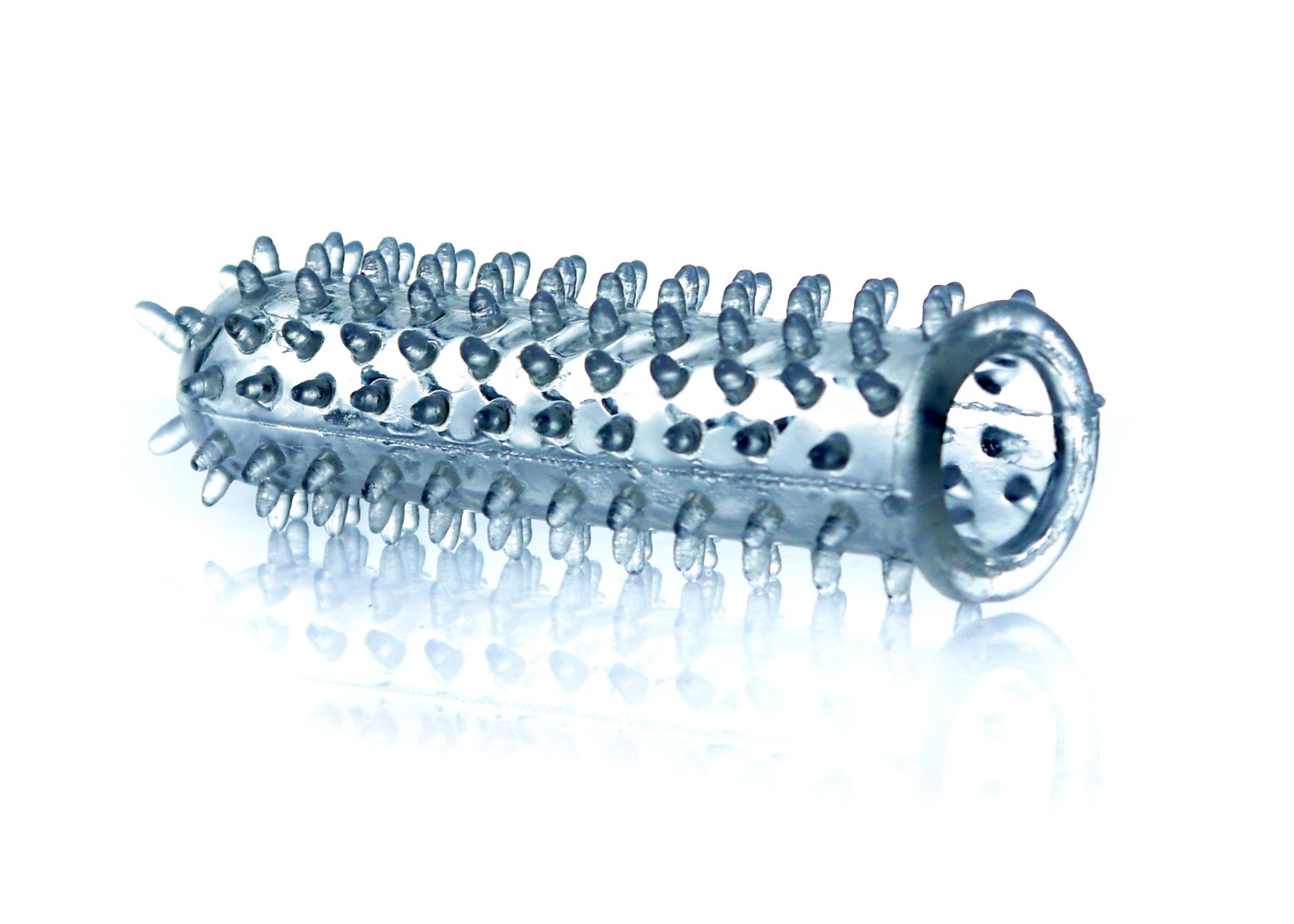 Stimulator Penis Sleeve cu tepi Transparent, detaliu al tepilor si texturii de pe suprafata