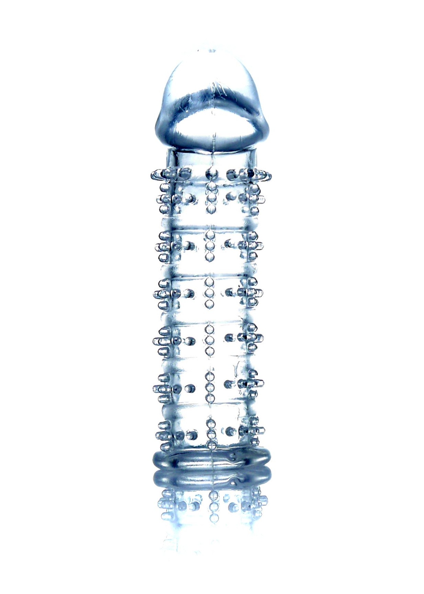Stimulator Penis Sleeve cu tepi si cap Transparent, vedere laterala cu inelul de la baza