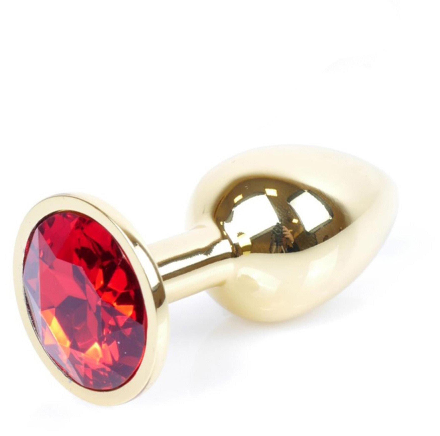 Dop Anal Plug Jewellery Gold Red, cristal rosu montat pe corp auriu, vedere din unghi