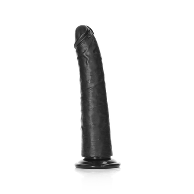 Dildo Slim Realistic REALROCK Negru cu Ventuza 18 cm