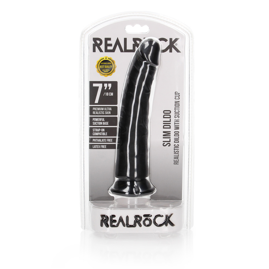 Dildo Slim Realistic REALROCK Negru detaliu vene si curbura