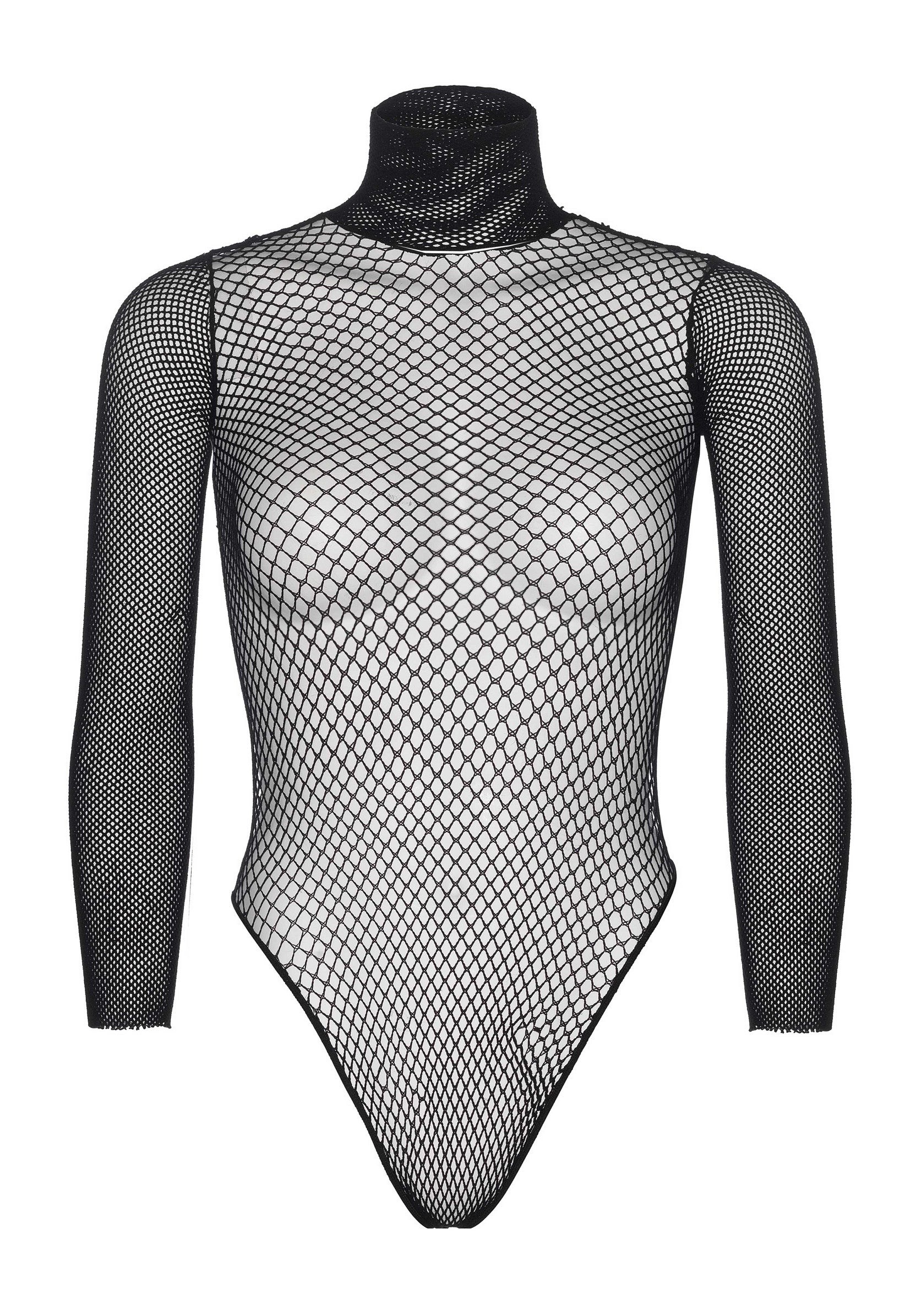 Bodysuit Maneci Lungi Fishnet Negru Leg Avenue, produs pe fundal alb