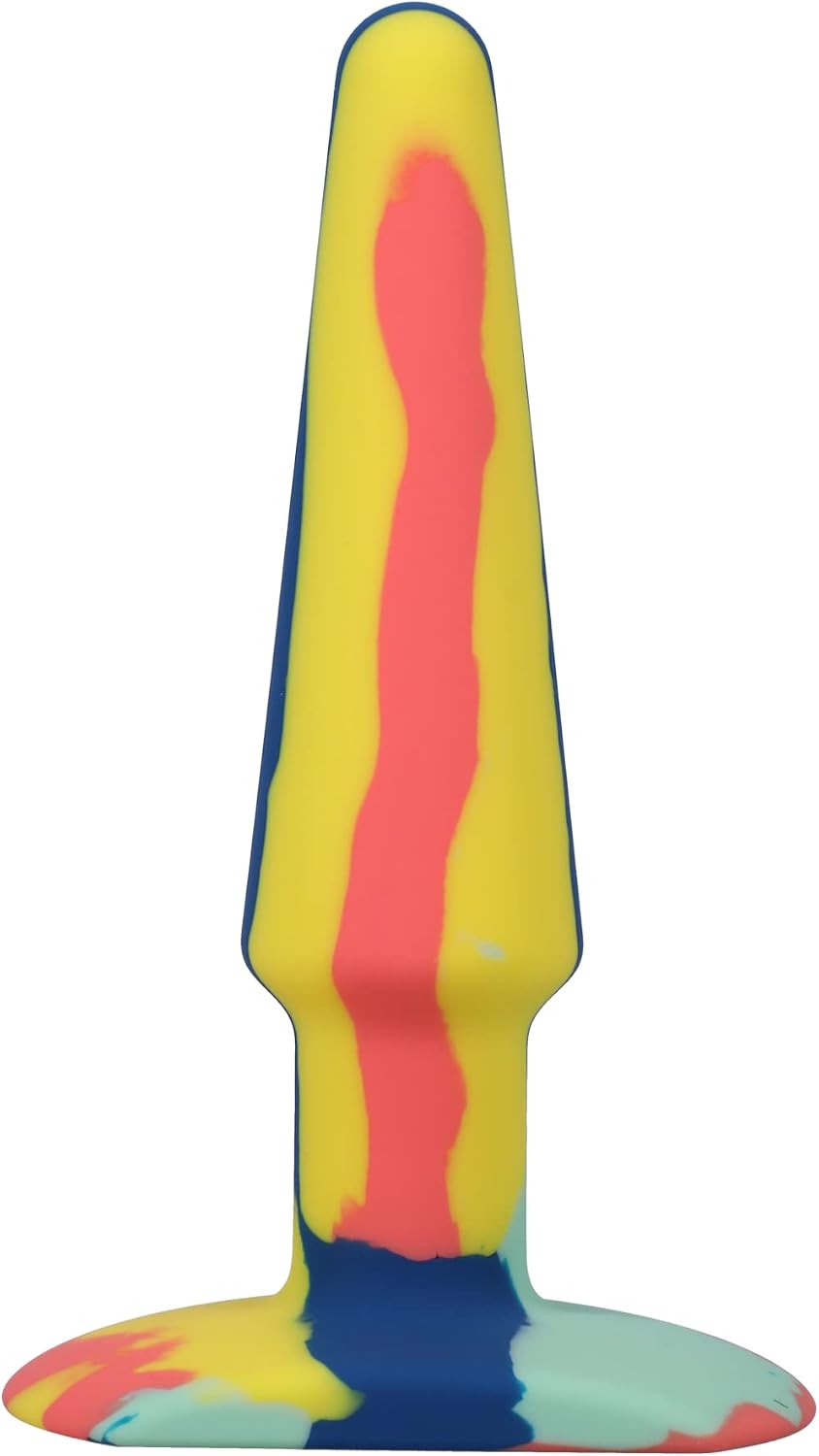 Plug anal Groovy multicolor, model unic in nuante de galben, roz-corai, albastru si menta