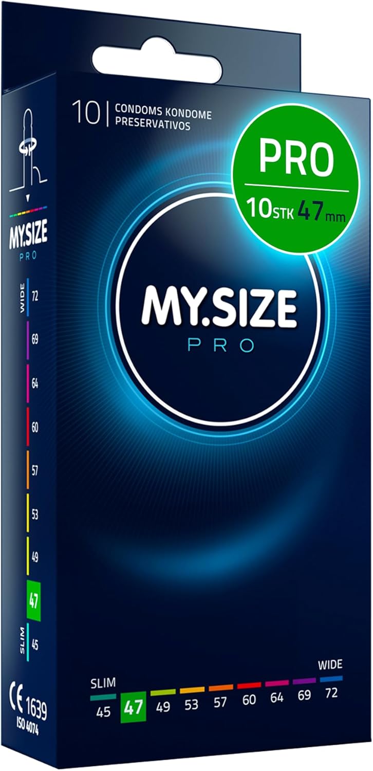 Prezervative MySize PRO 47mm cutie 10 bucati scala marimi 45-72mm