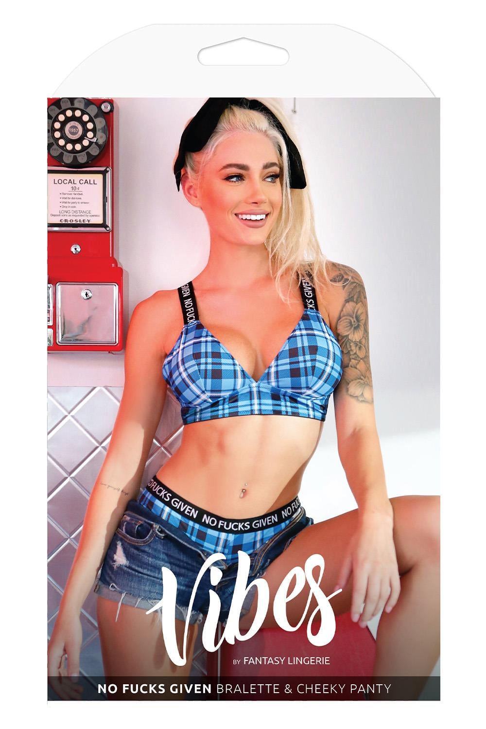 Set Lenjerie Fantasy Lingerie No Fucks Given Albastru - cutie produs Vibes