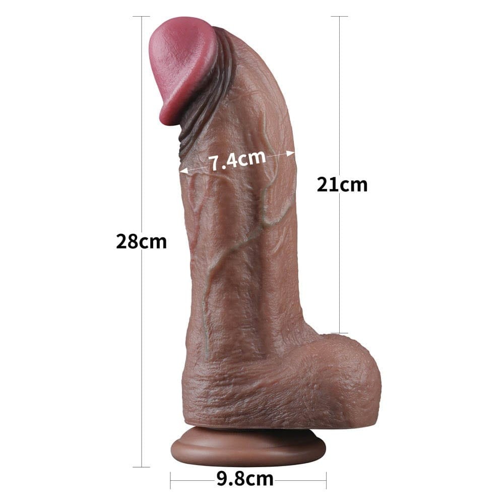 Dildo Lovetoy Nature Cock cu masuratori oficiale: 28cm lungime totala, 21cm lungime utila, 7,4cm diametru