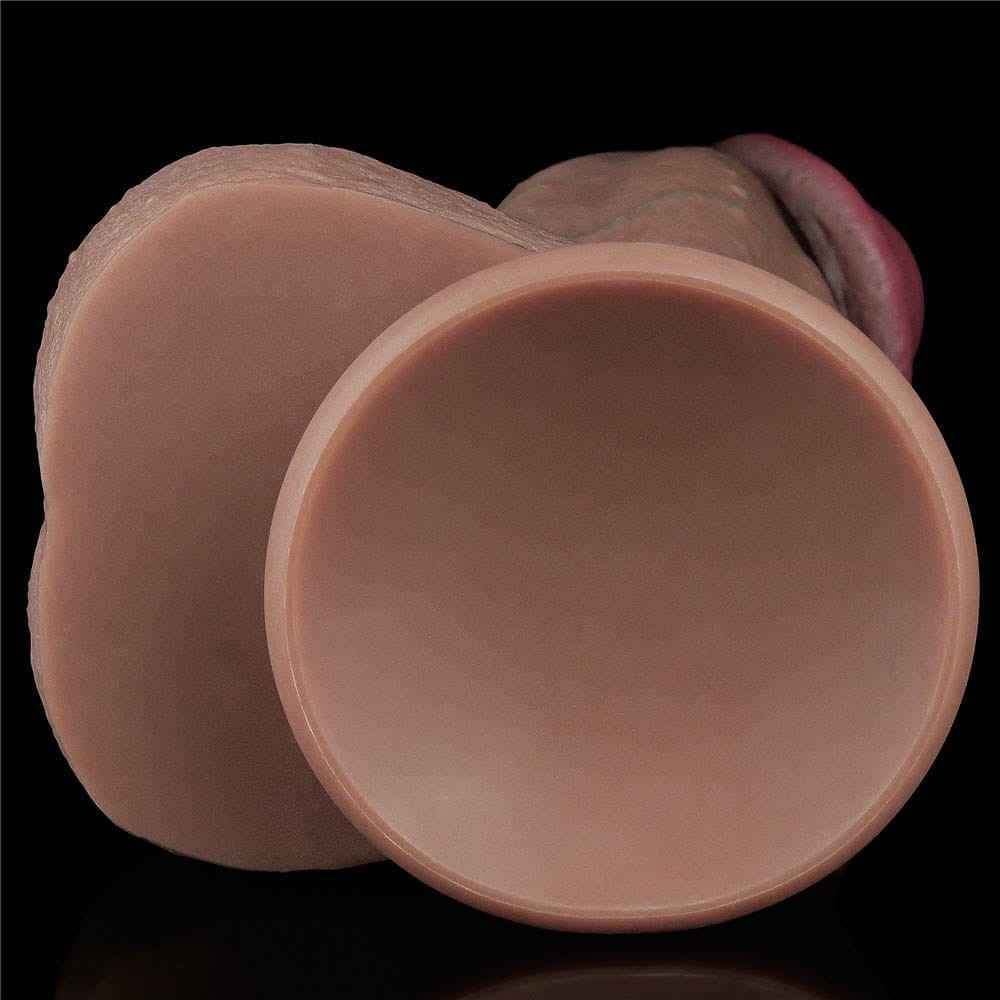 Dildo realist Lovetoy Nature Cock maro, vedere principala cap anatomic si textura de vene