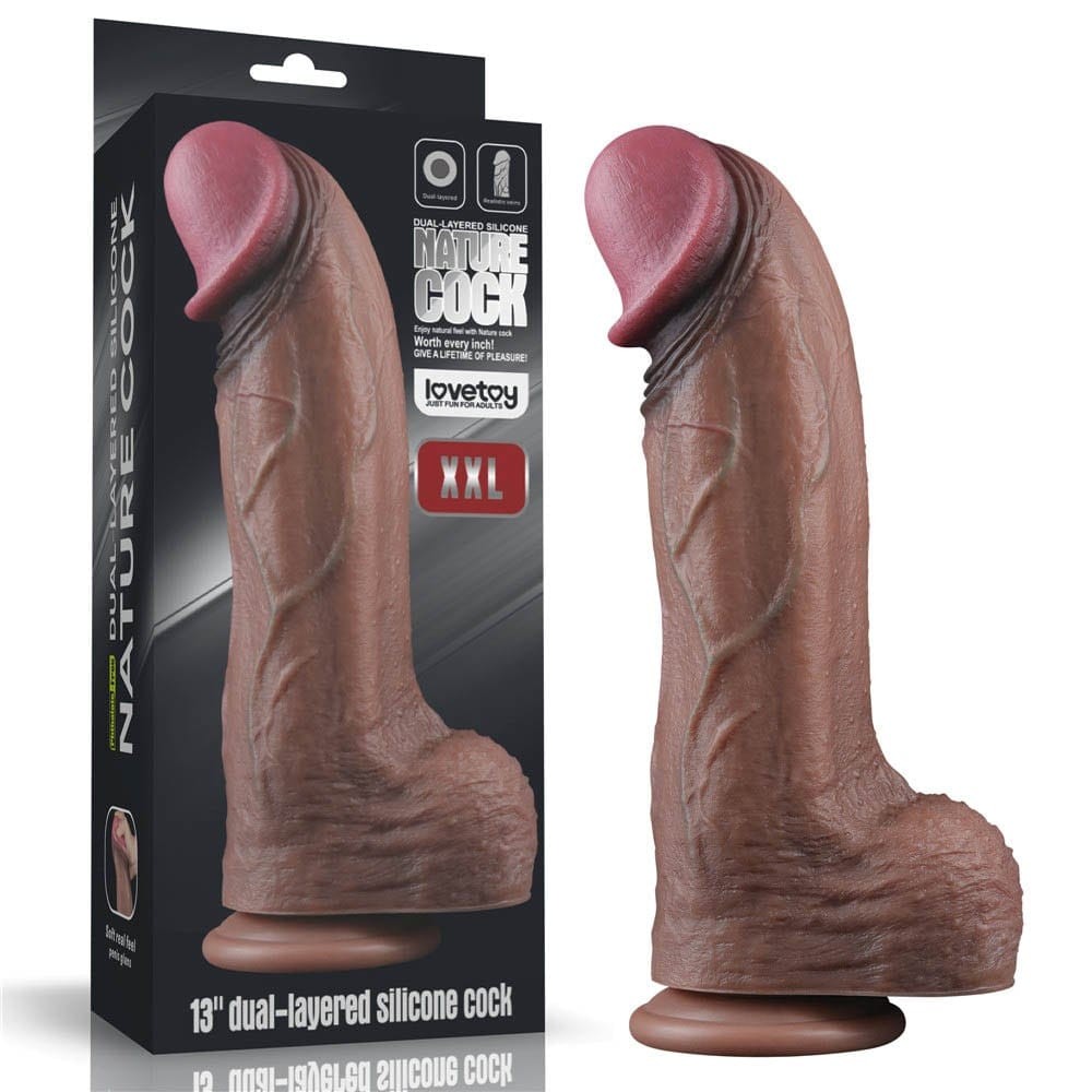 Dildo realist Lovetoy Nature Cock 13 inch maro langa cutia originala de vanzare