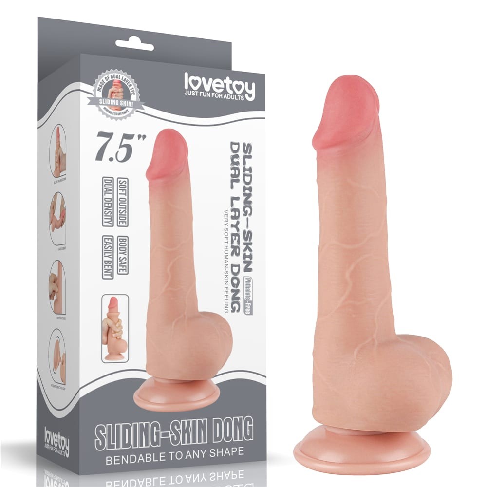 Dildo realist Lovetoy Sliding Skin 7.5 inch natural langa cutia originala de vanzare
