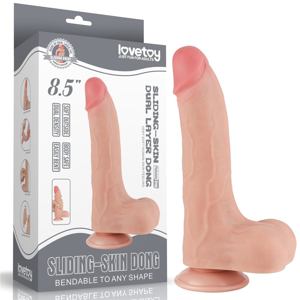 Dildo realist Lovetoy Sliding Skin 8.5 inch natural langa cutia originala de vanzare