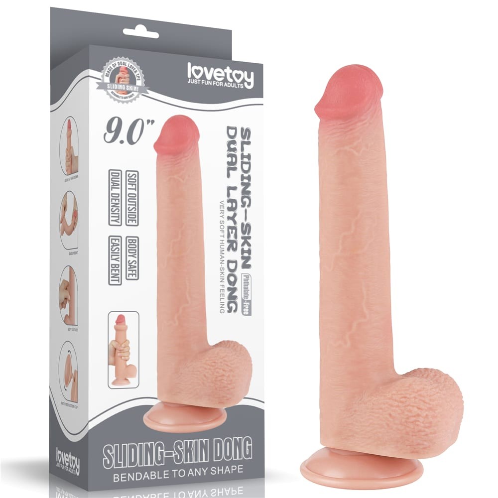 Dildo realist Lovetoy Sliding Skin 9 inch natural langa cutia originala de vanzare