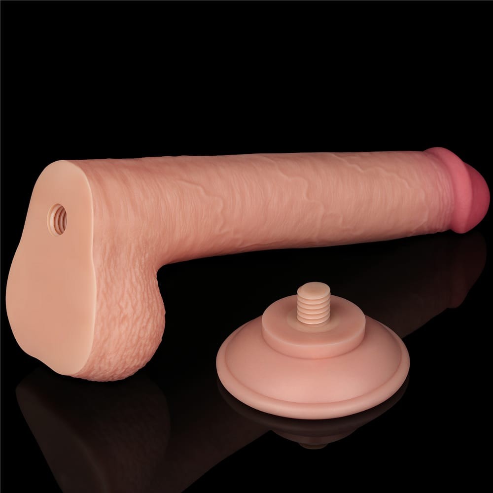 Baza ventuza detasabila a dildo-ului Lovetoy Sliding Skin 9 inch, cu filet vizibil
