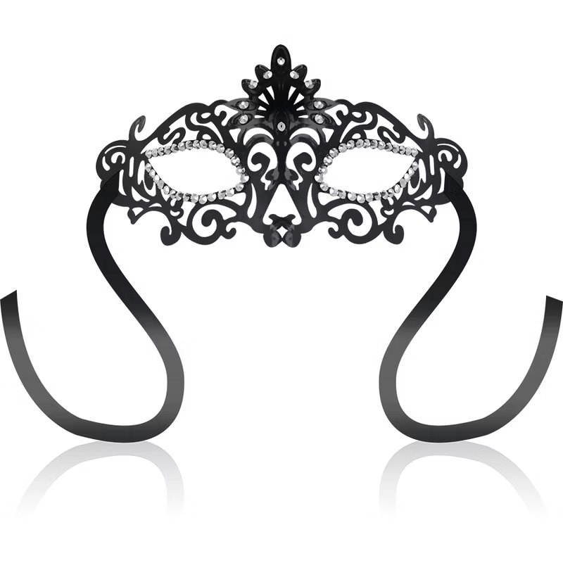 Masca venetiana Ohmama Mini Pearls neagra, filigran decupat cu cristale pe conturul ochilor