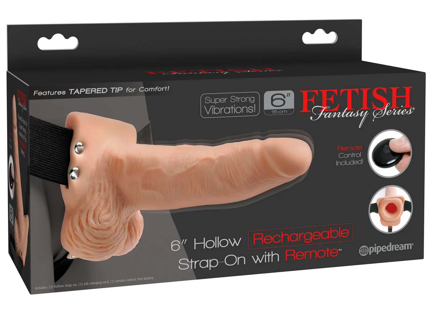 Cutia Fetish Fantasy Series 6 inch Hollow Strap-On, cu telecomanda si cablu USB incluse