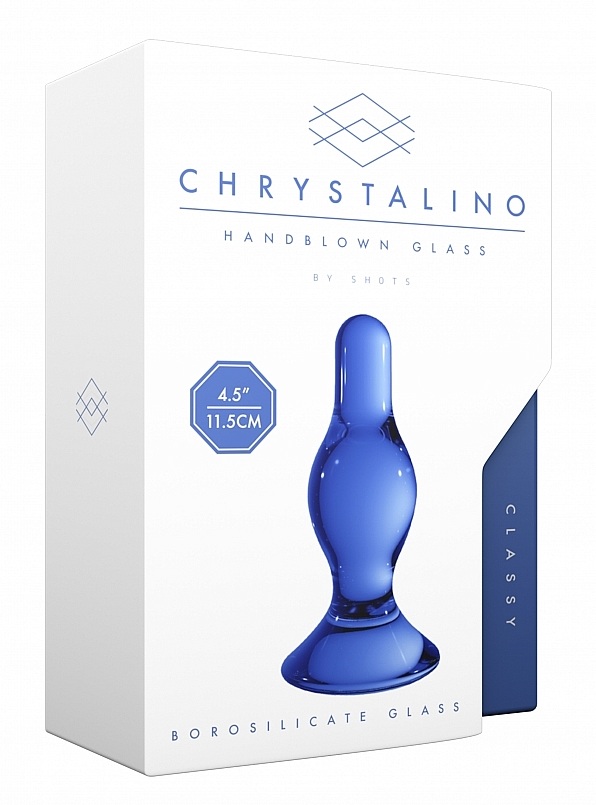 Butt plug din sticla Chrystalino Classy Blue, cutia originala Handblown Glass by Shots
