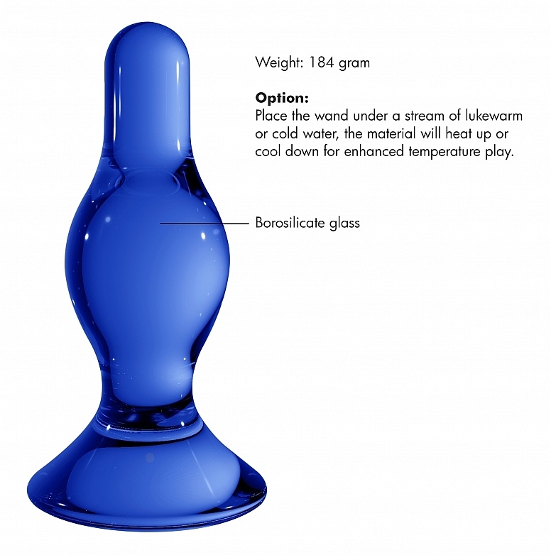 Plansa cu greutatea si optiunea de temperature play a butt plug-ului din sticla borosilicata