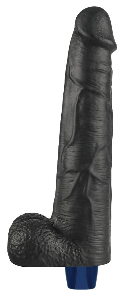 Vibrator Lovetoy Real Softee 10.5 inch negru, vedere principala cap anatomic si textura de vene