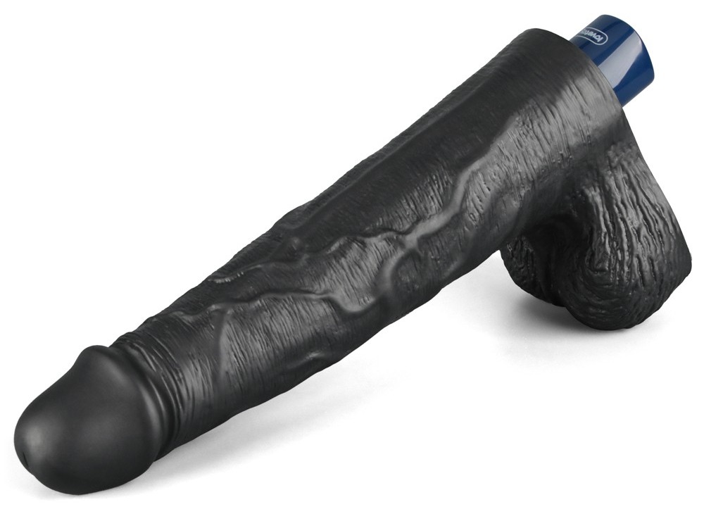 Vibrator Lovetoy Real Softee negru din profil, cu baza si portul de incarcare magnetica