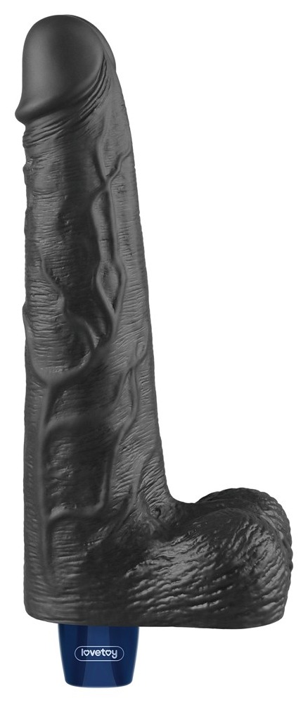 Vibrator Lovetoy Real Softee negru vedere din fata, cap anatomic si textura de vene