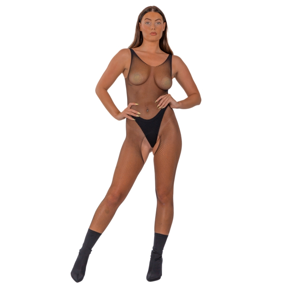 Bodystocking plasa Lace by LJ Negru, detaliu spate adanc decupat