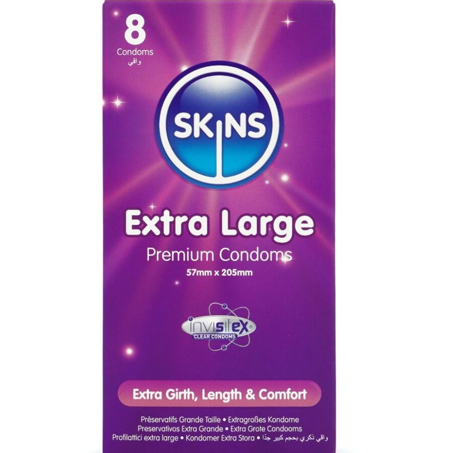 Cutia Skins Extra Large, pachet de 8 prezervative
