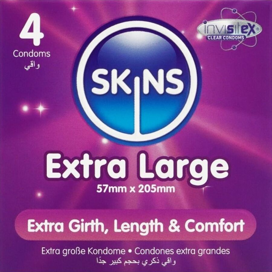 Cutia Skins Extra Large, format compact de 4 prezervative