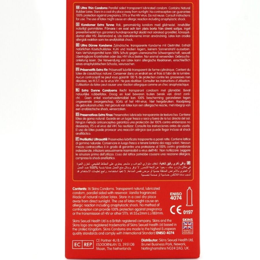 Verso cutiei Skins Ultra Thin, cu certificare ENISO 4074