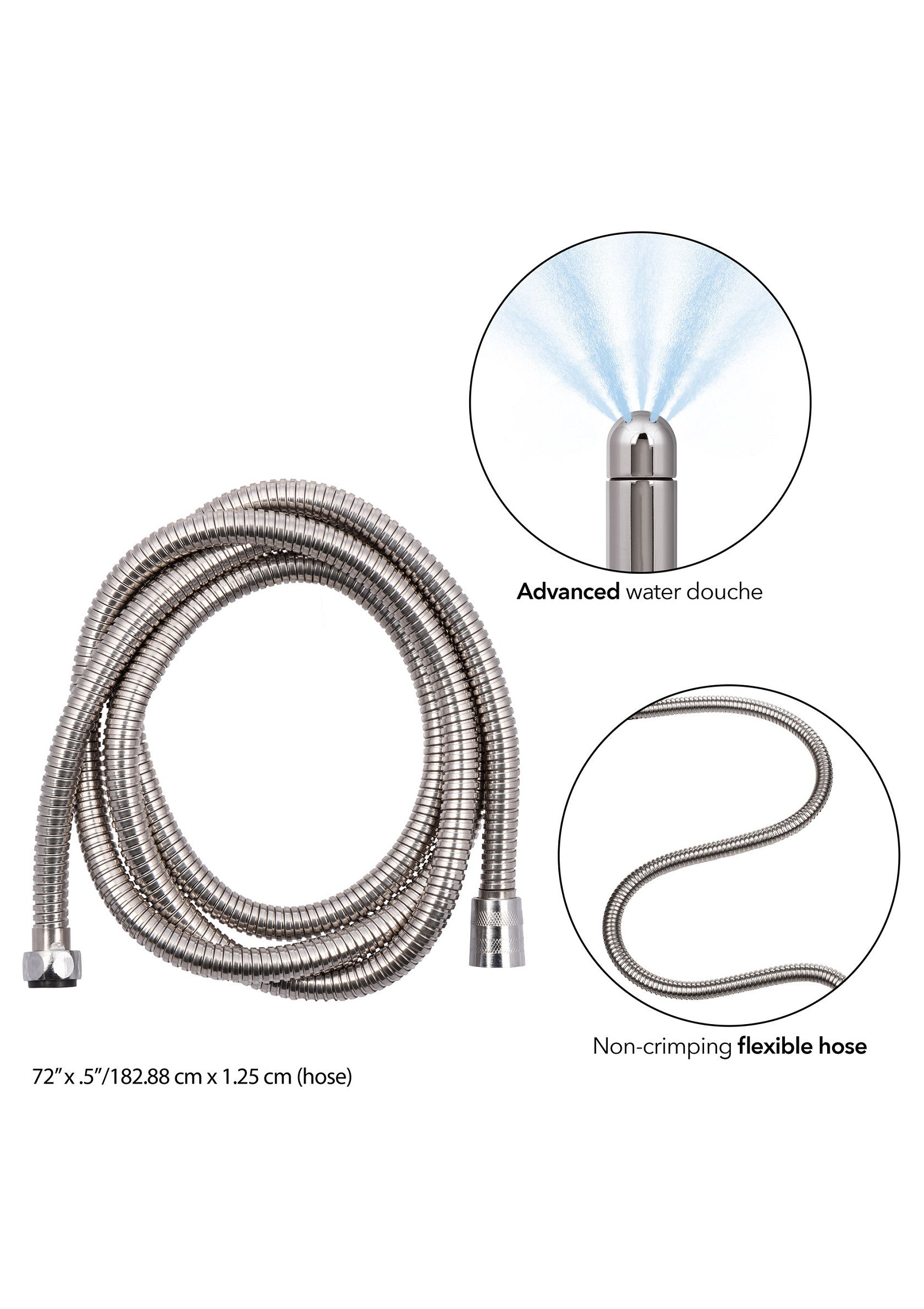 Sistem irigator intim cu furtun si 4 capete CalExotics argintiu, detaliu cap standard rotund