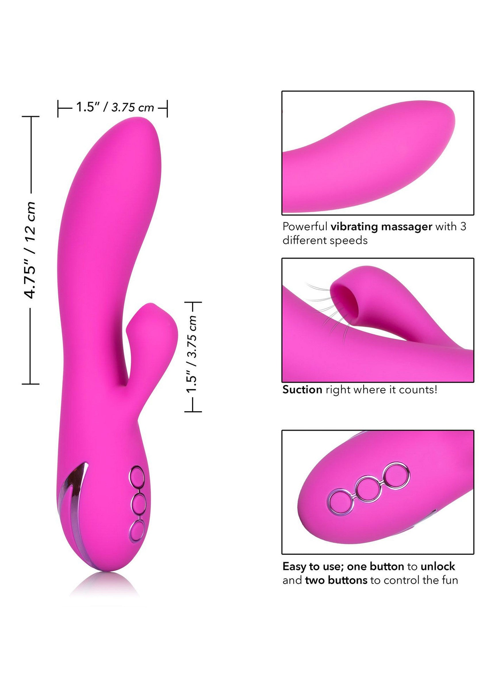 Vibrator cu suctiune si vibratie Malibu Minx CalExotics roz, vedere laterala