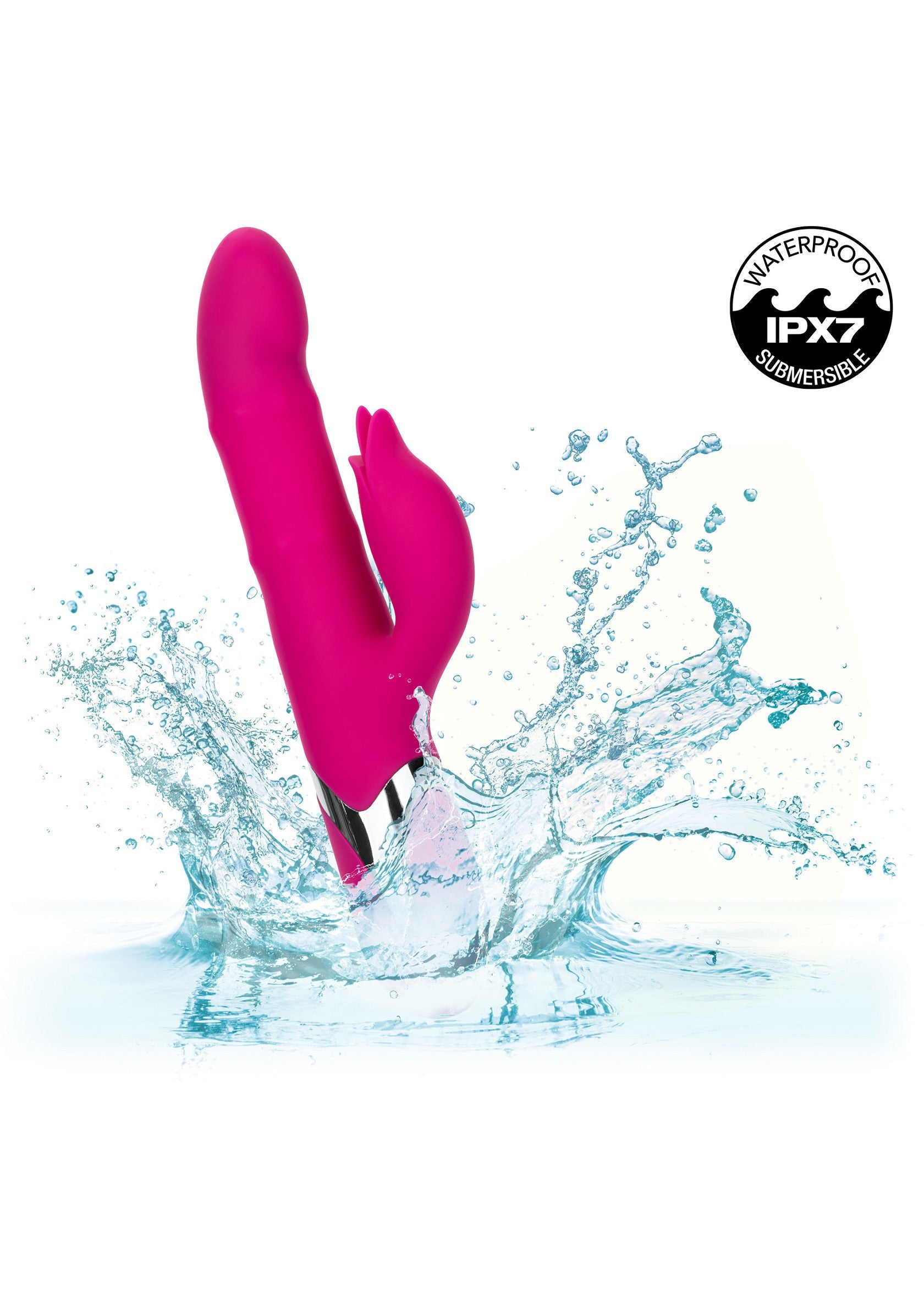 Vibrator rabbit cu bile si miscare ritmica Enchanted Embrace CalExotics roz, vedere completa