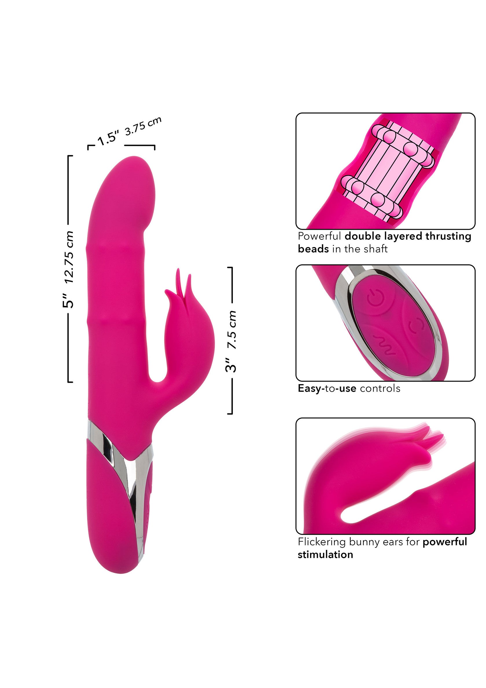 Vibrator rabbit cu bile si miscare ritmica Enchanted Embrace CalExotics roz, detaliu inel metalic