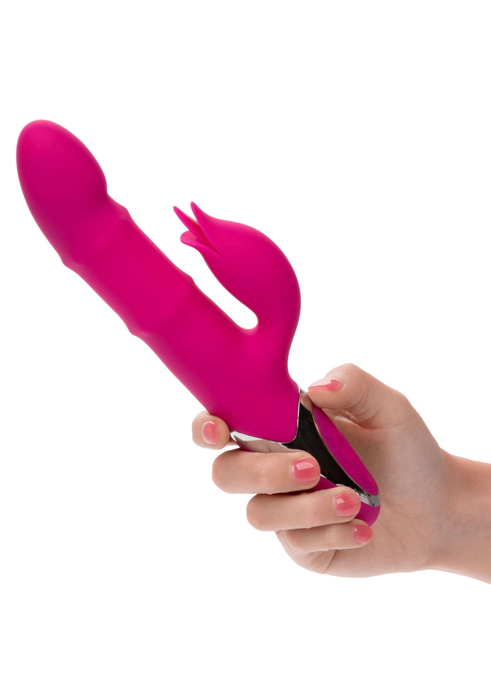 Vibrator rabbit cu bile si miscare ritmica Enchanted Embrace CalExotics roz, vedere din spate