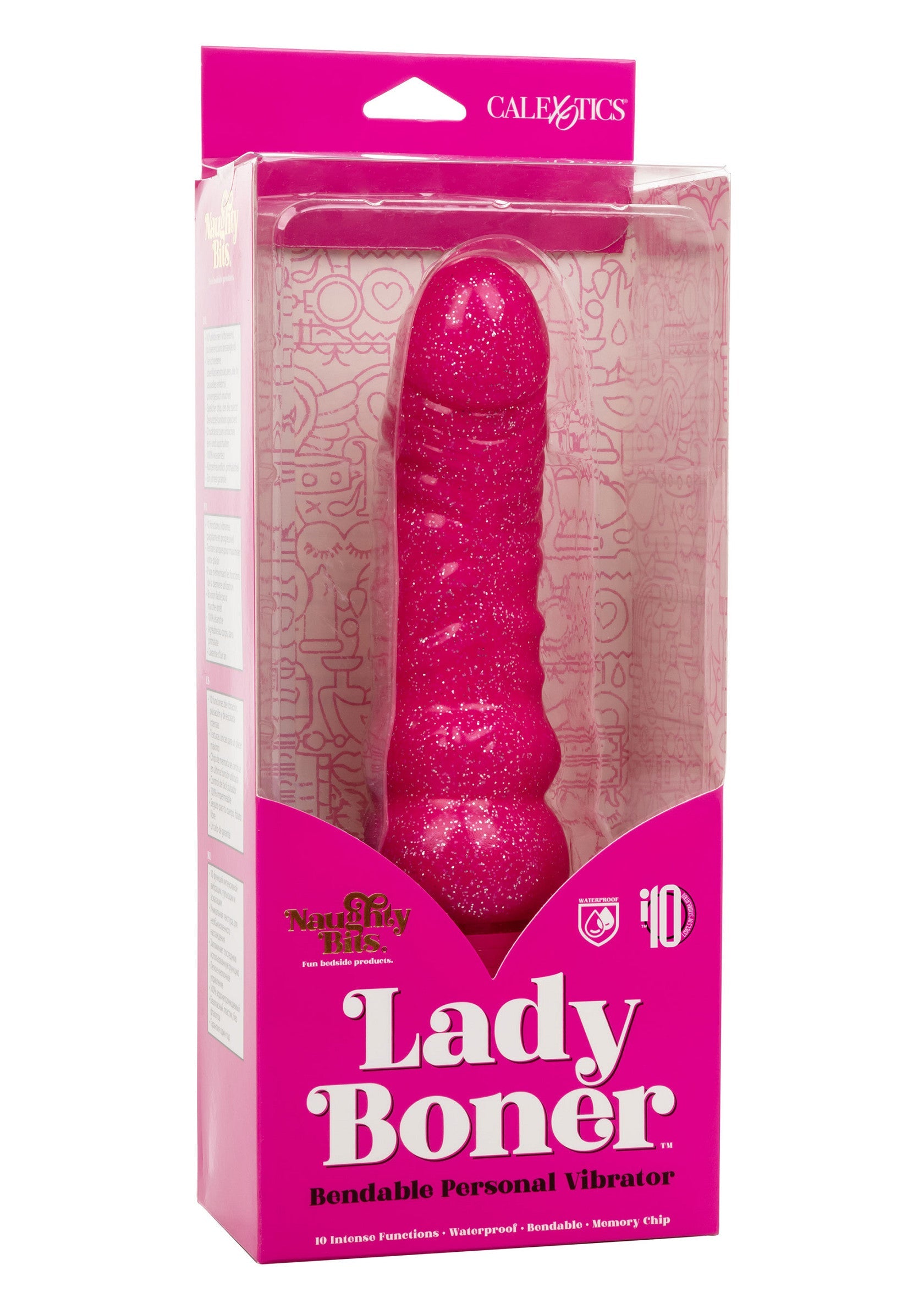 Vibrator flexibil cu sclipici Lady Boner CalExotics roz, detaliu varf
