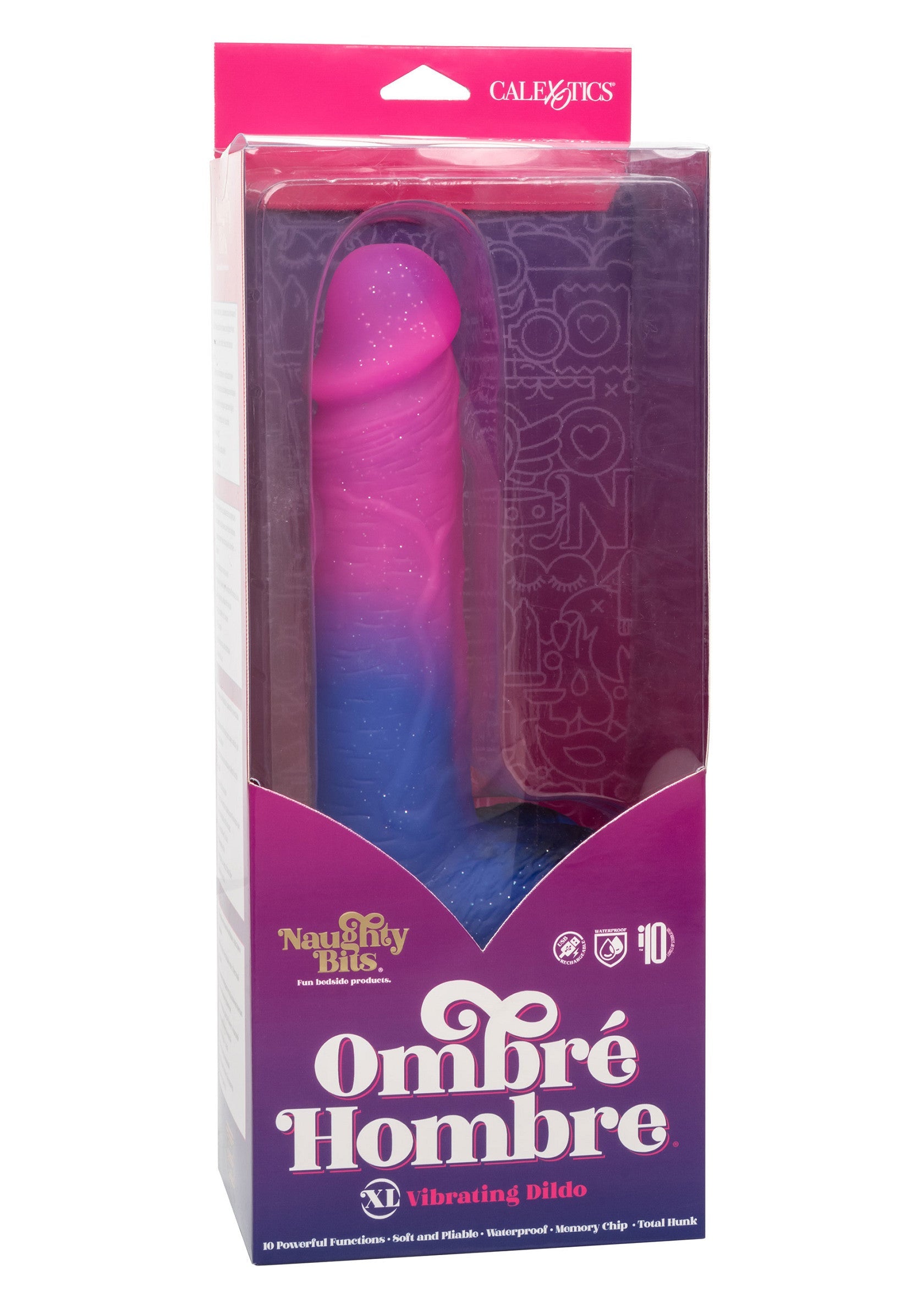 Dildo vibrator realist Ombre Hombre CalExotics roz-albastru, cutie originala Naughty Bits