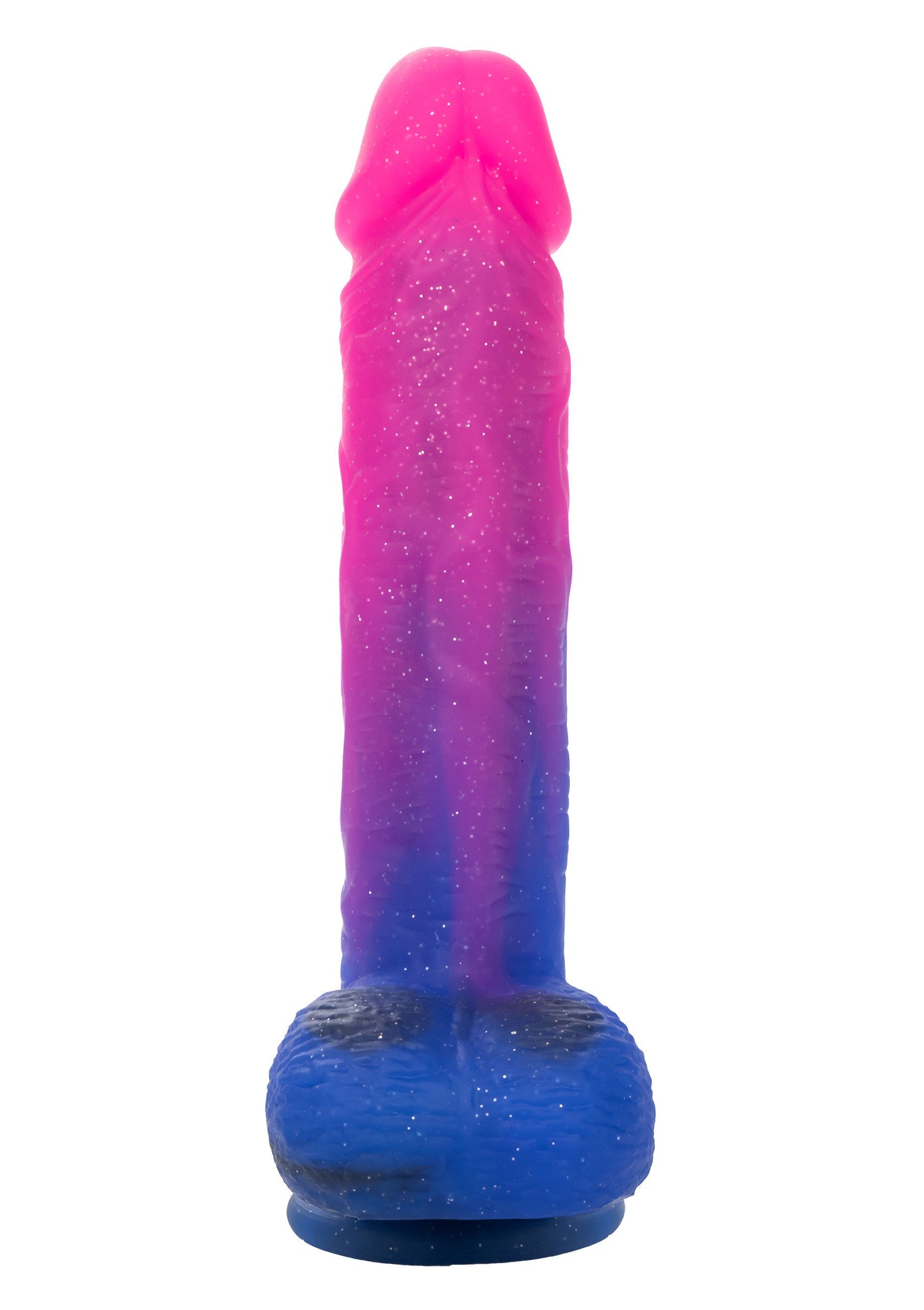 Dildo vibrator realist Ombre Hombre CalExotics roz-albastru, vedere din fata