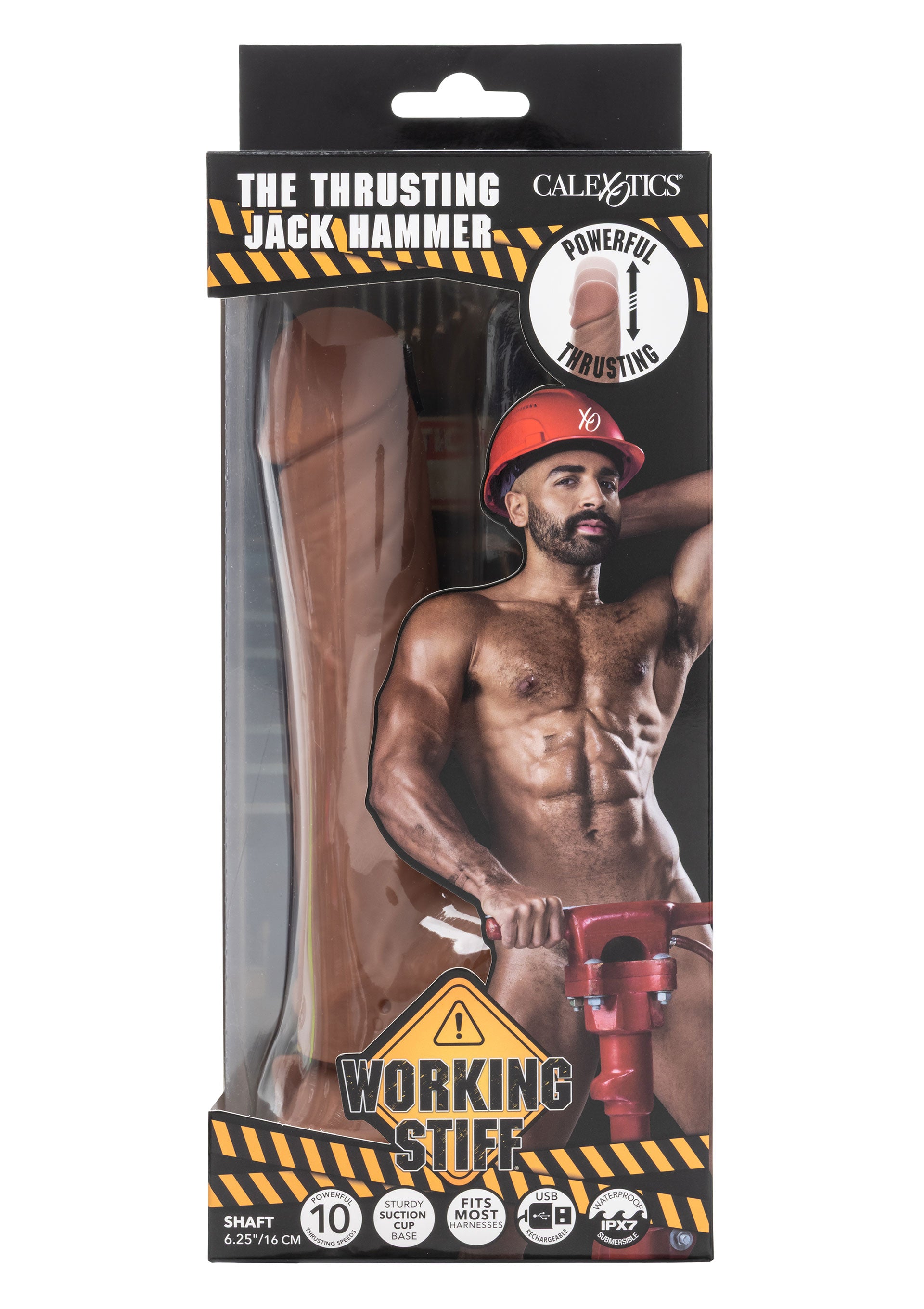 Dildo vibrator realist cu impingere The Thrusting Jack Hammer CalExotics caramel, vedere din fata