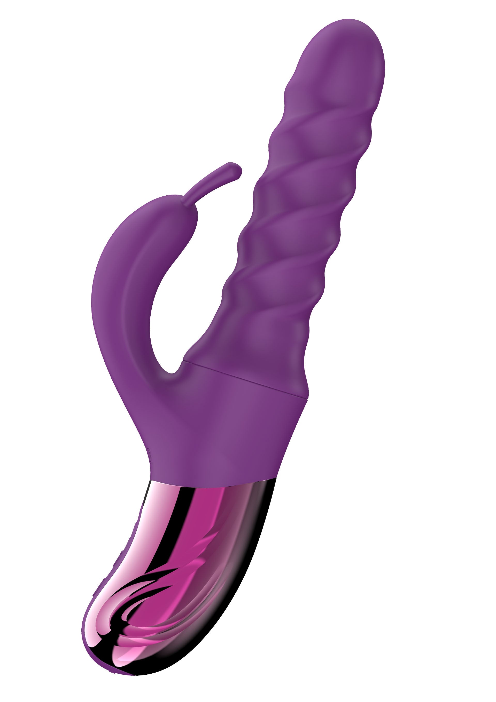 Vibrator rabbit cu rotatie si impingere Swirl She.E.O mov, detaliu tija striata