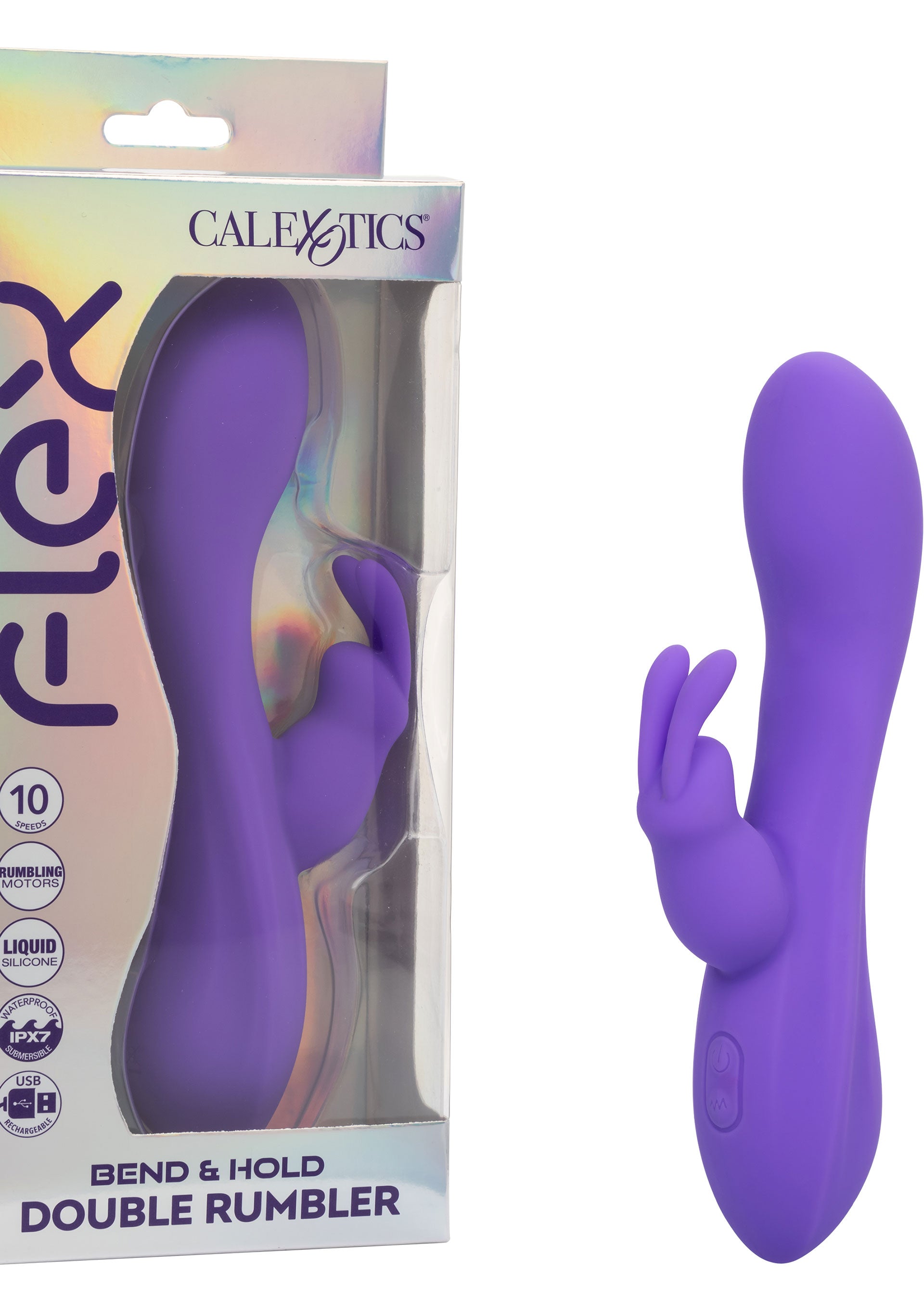 Vibrator rabbit flexibil Bend and Hold Double Rumbler CalExotics mov, vedere de sus