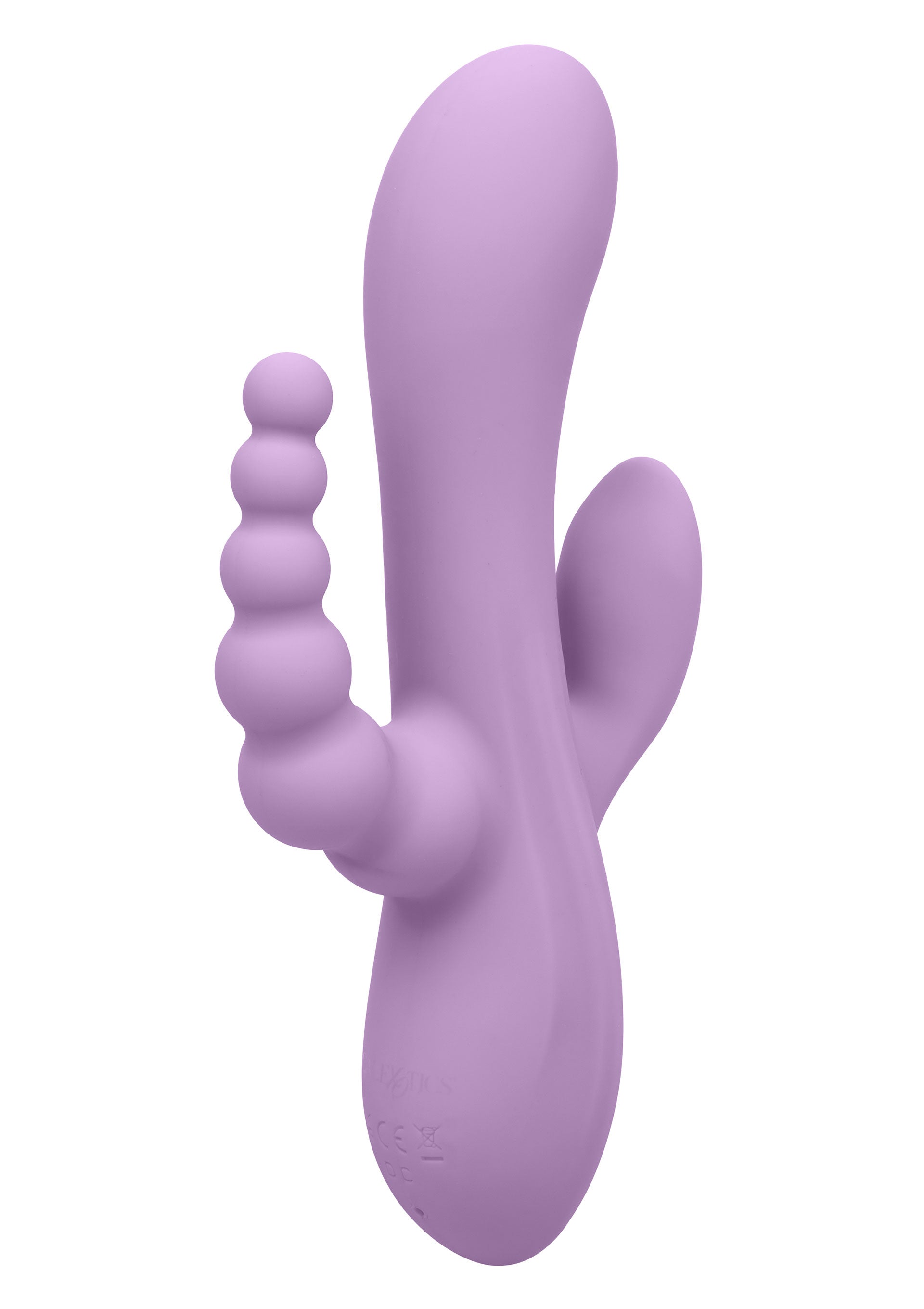 Vibrator triplu flexibil Bend and Hold Rumbler CalExotics mov, detaliu bratul cu bile anale