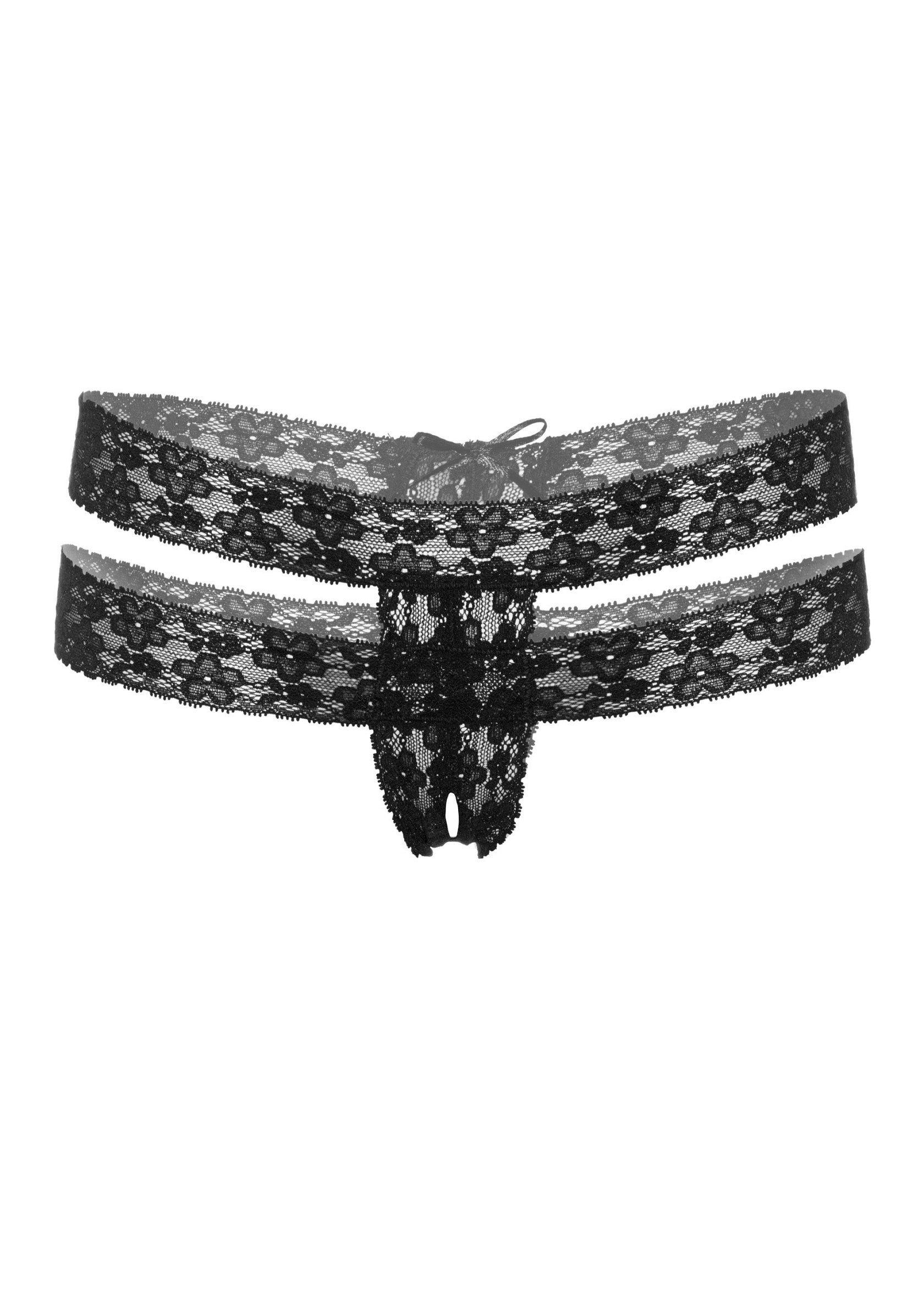 Chilot tanga crotchless cu dantela dubla Lucy Daring Intimates negru, vedere completa