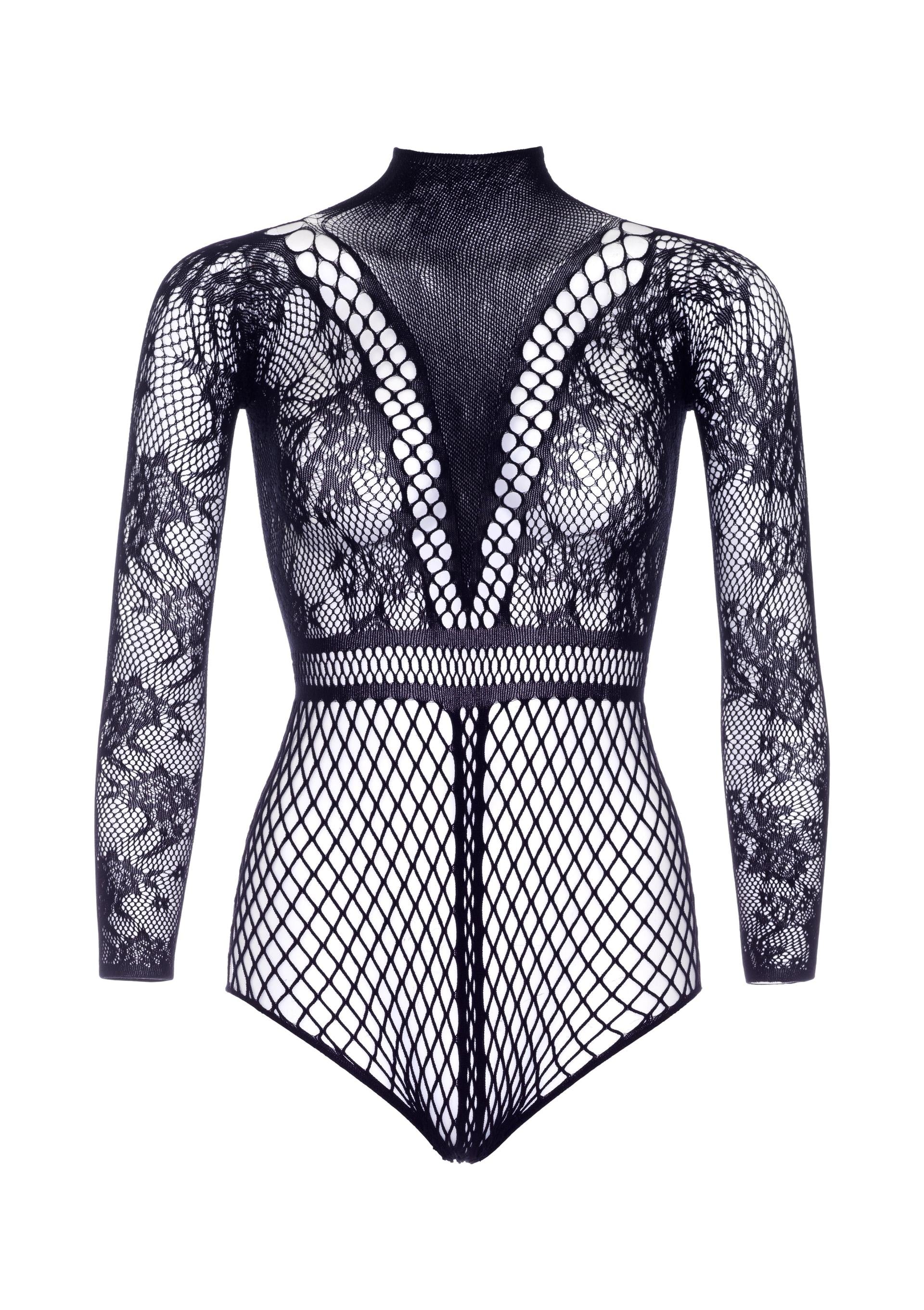 Body fishnet cu dantela Leg Avenue negru, intins, fara model