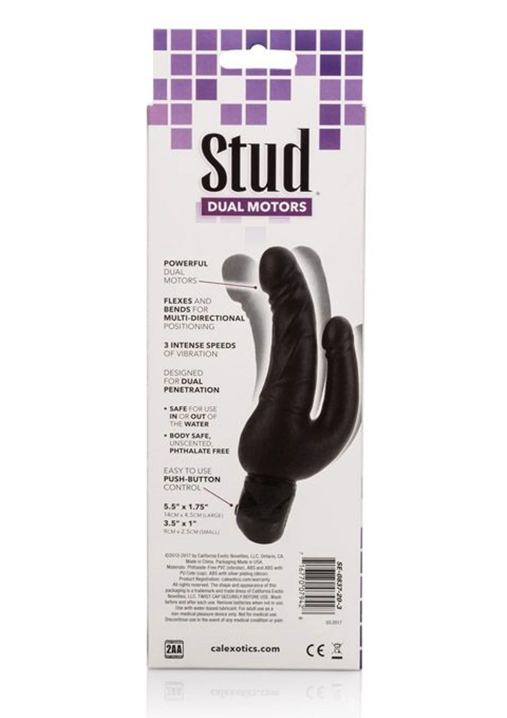 Bendie Stud Over and Under negru, cutia originala CalExotics - spate cu specificatii