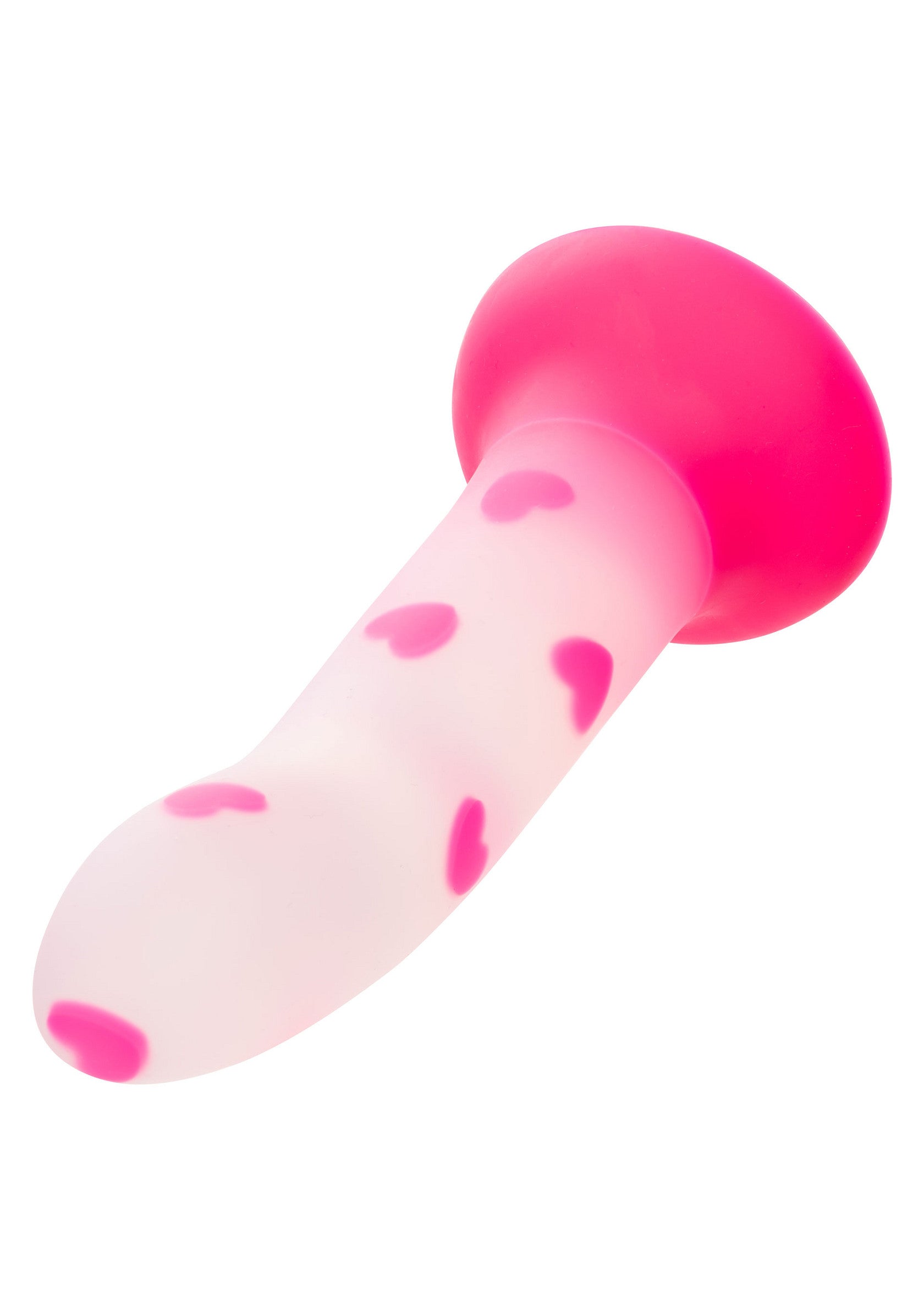 Dildo cu ventuza Glow Stick Heart CalExotics fosforescent, vedere din alt unghi