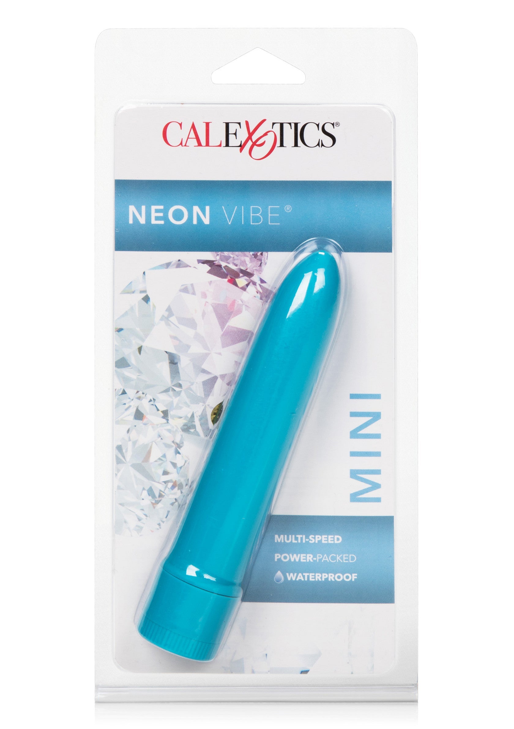 Vibrator clasic neon CalExotics albastru, detaliu varf conic