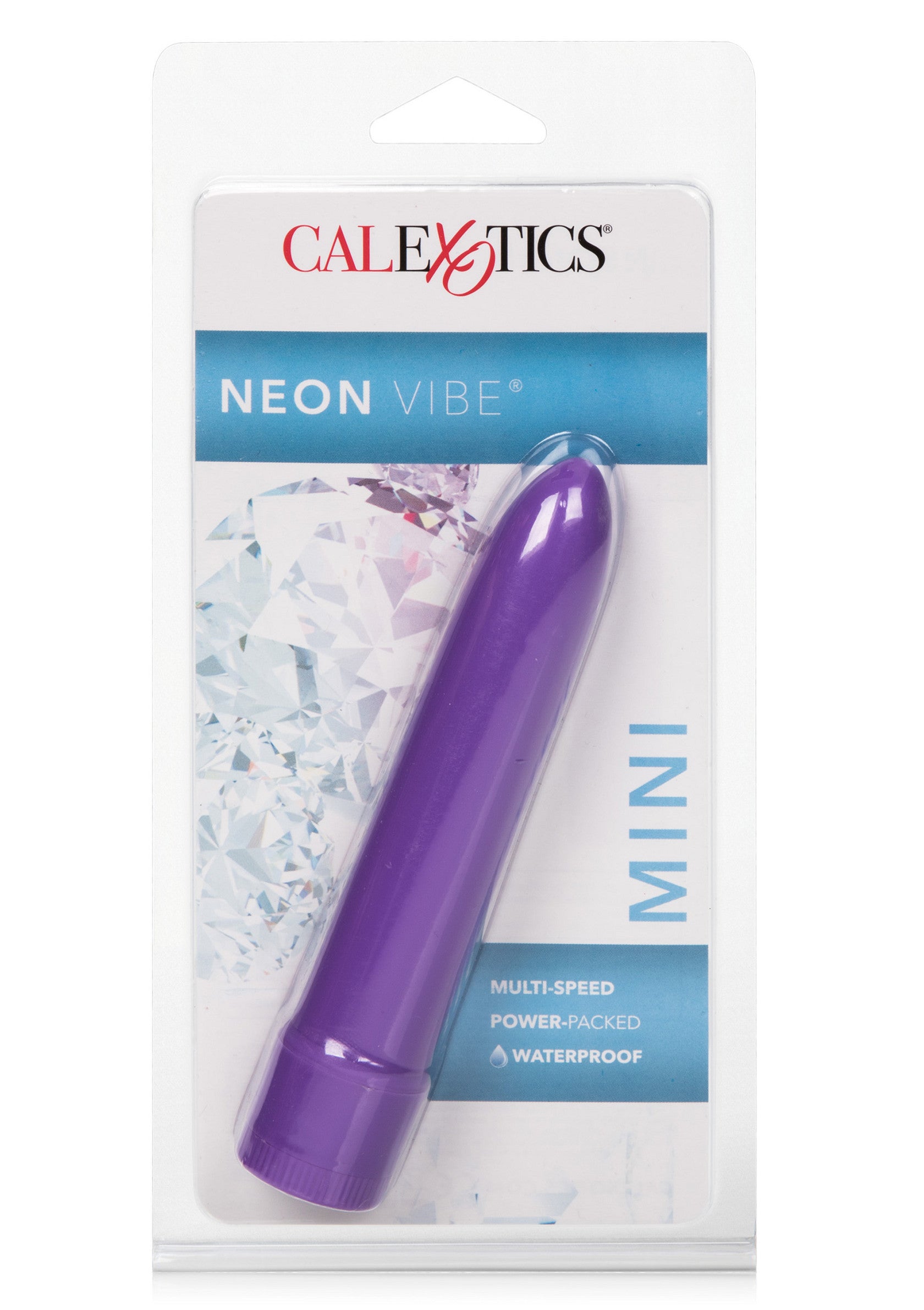 Vibrator clasic neon CalExotics mov, detaliu varf conic
