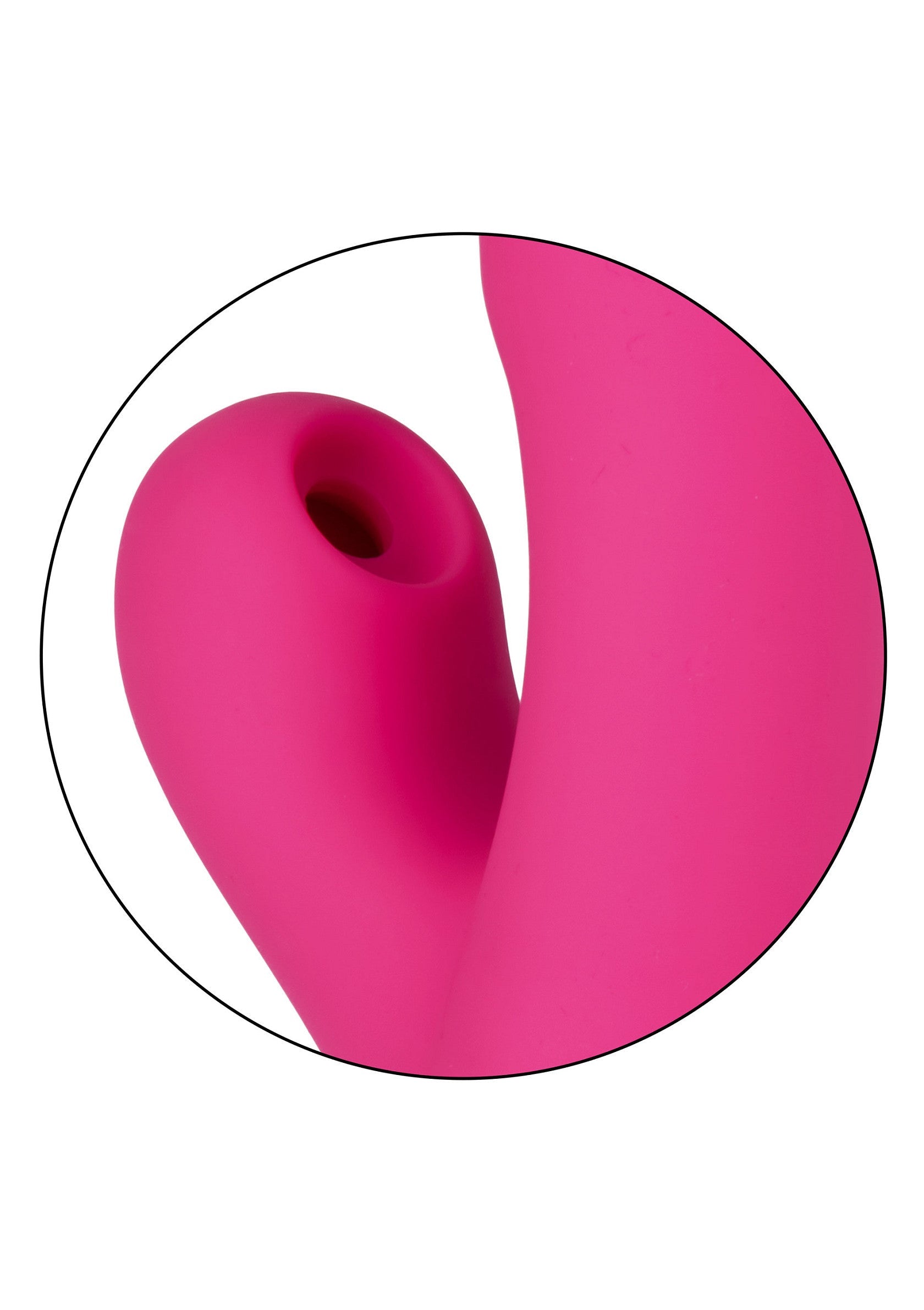 Vibrator rabbit Foreplay Frenzy Pucker CalExotics roz, close-up varf de suctiune cu orificiu vizibil