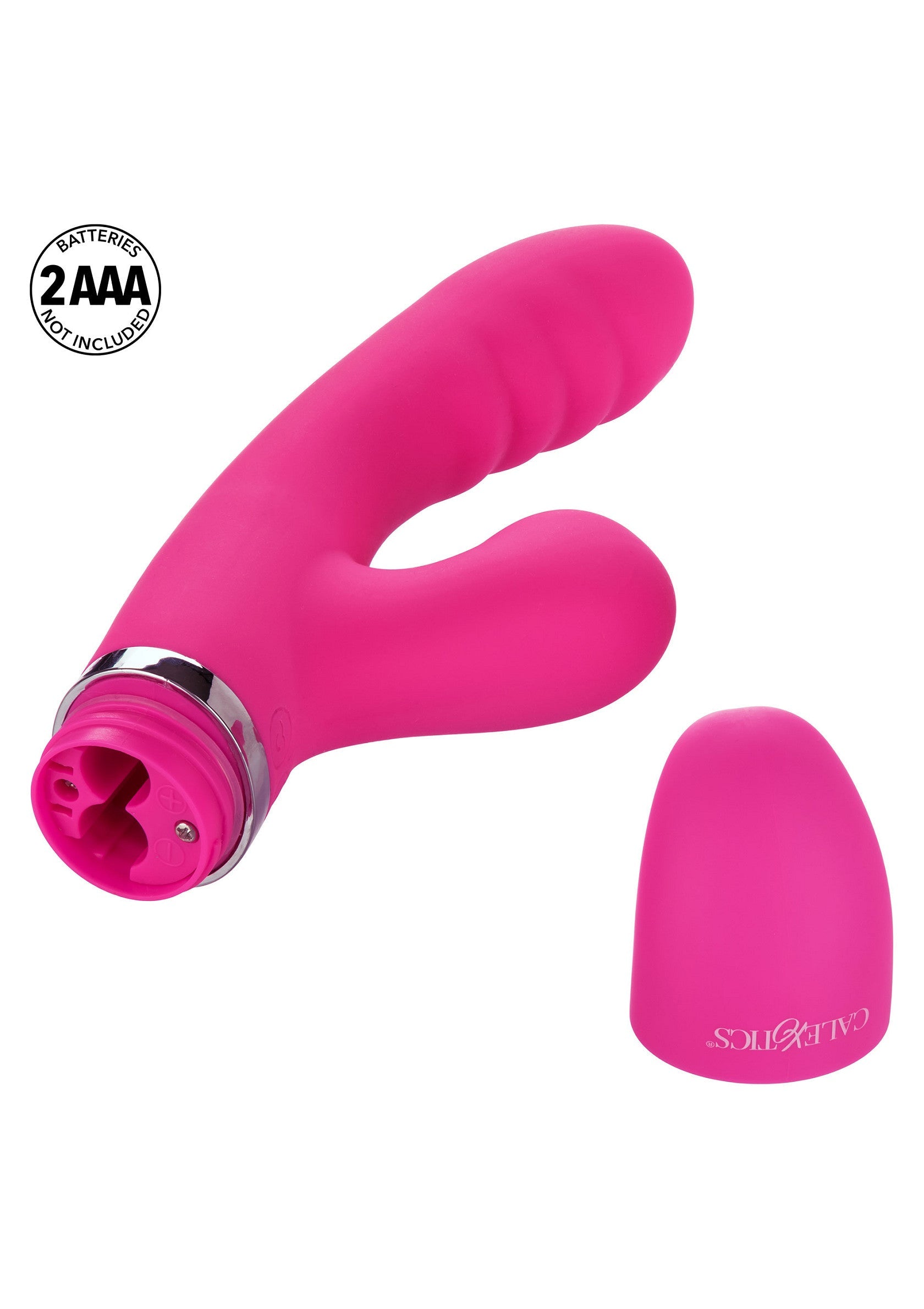 Vibrator rabbit Foreplay Frenzy Pucker CalExotics roz, compartiment baterii deschis, 2 x AAA neincluse